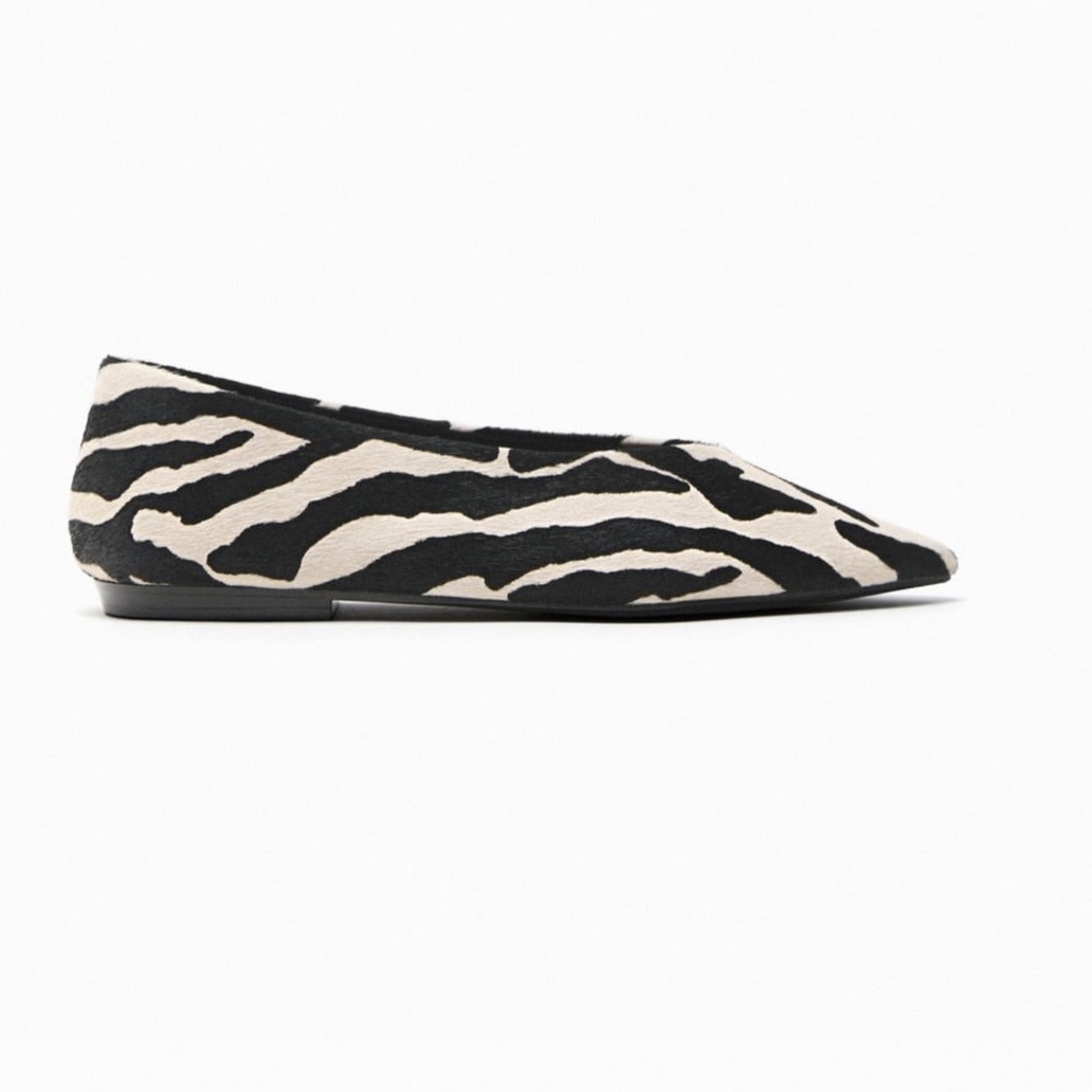 Zara NWT leather animal print ballet flats